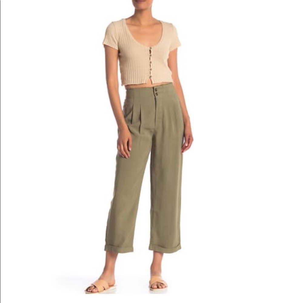 Know One Cares Raw Cuffed Pants Green Large NWT velvety dress pants